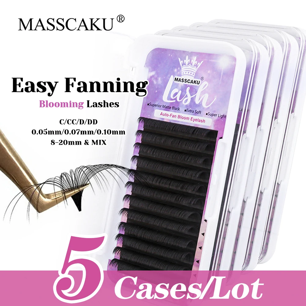 

MASSCAKU New Style 5cases/lot Premium Velvet Fiber One Second Blooming Lash Lightweight Auto Fanning Lashes with Rich Styling