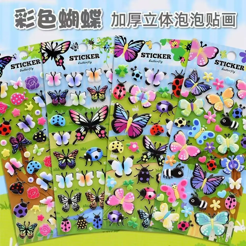 

3D Puffy Butterfly & Insect Stickers, Colorful Ladybug Bubble Stickers for Diary Journal Scrapbook, Aesthetic Japanese Stationer