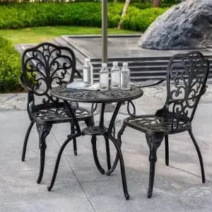 Set of 2 with Umbrella Hole,Cast Aluminum Patio Bistro Sets 3 Piece,Outdoor Bistro TableSet,Garden(Butterfly Black)