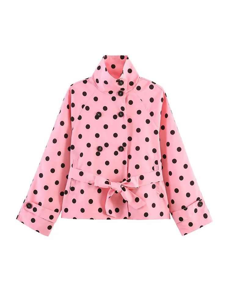 

HH Women Summer Fashion Beautiful Holiday Polka Dot Short Trench Coat Jacket Spring Elegant Confortable Party Coat Jacket
