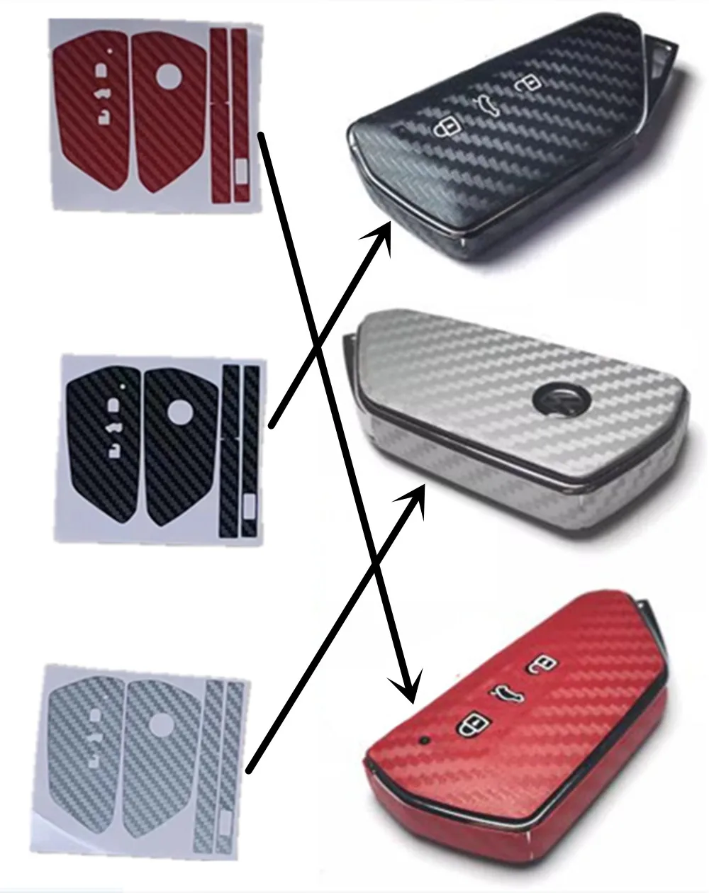 4 قطعة/الوحدة ألياف الكربون مفتاح السيارة ملصق غطاء الحال بالنسبة لشركة فولكس فاجن جولف 8 MK8 Teramont ID.3 ID.4 ID.5 سكودا Enyaq iV اوكتافيا سيات ليون السيارات #1