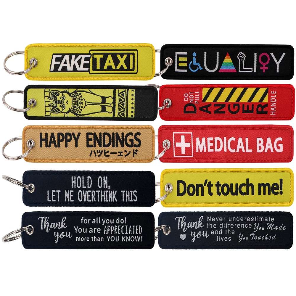 Quotations Series Men Women Key Tag Embroidery Key Fobs Holder Keychain for Car Motorcycles Key Ring Jet Tag Accessories