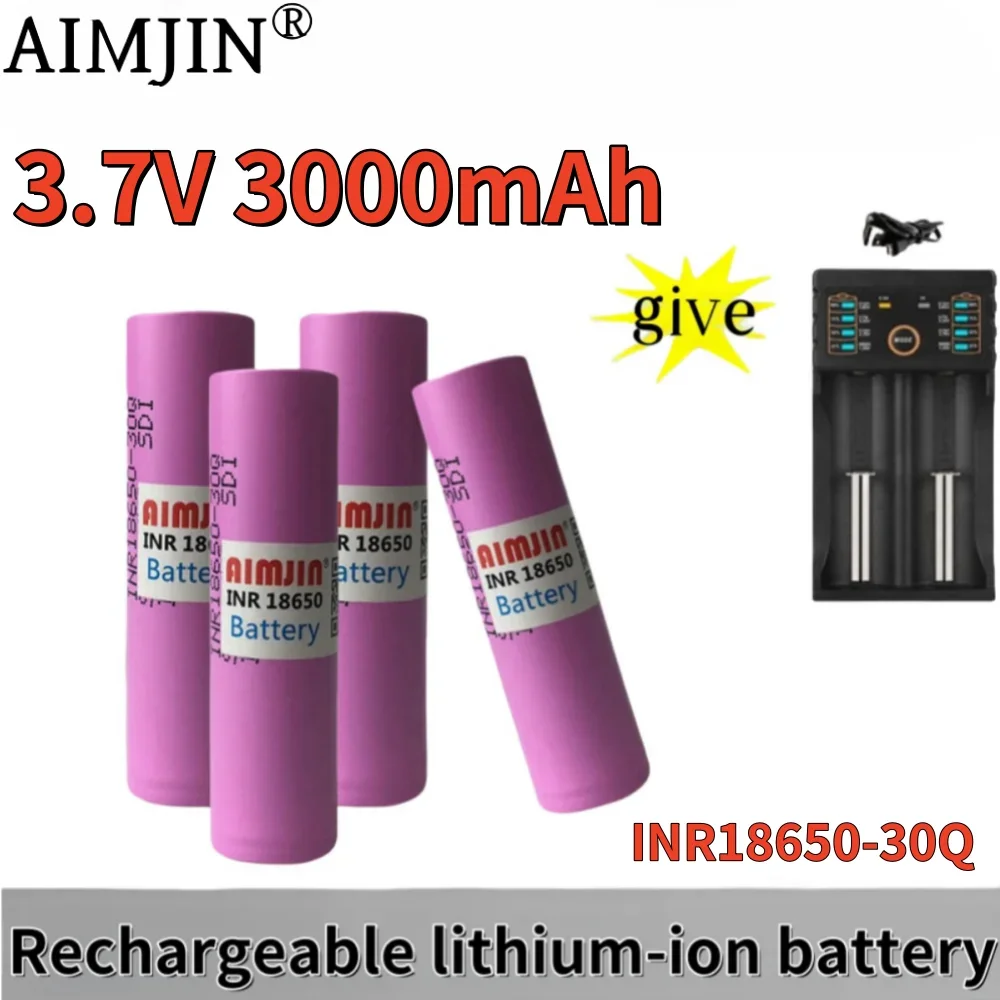 

New 3.7V 3000mAh 18650 30Q Rechargeable Battery With USB Charger, Suitable For Our 18650 Toys, Tools, Flashlight Batteries, Etc