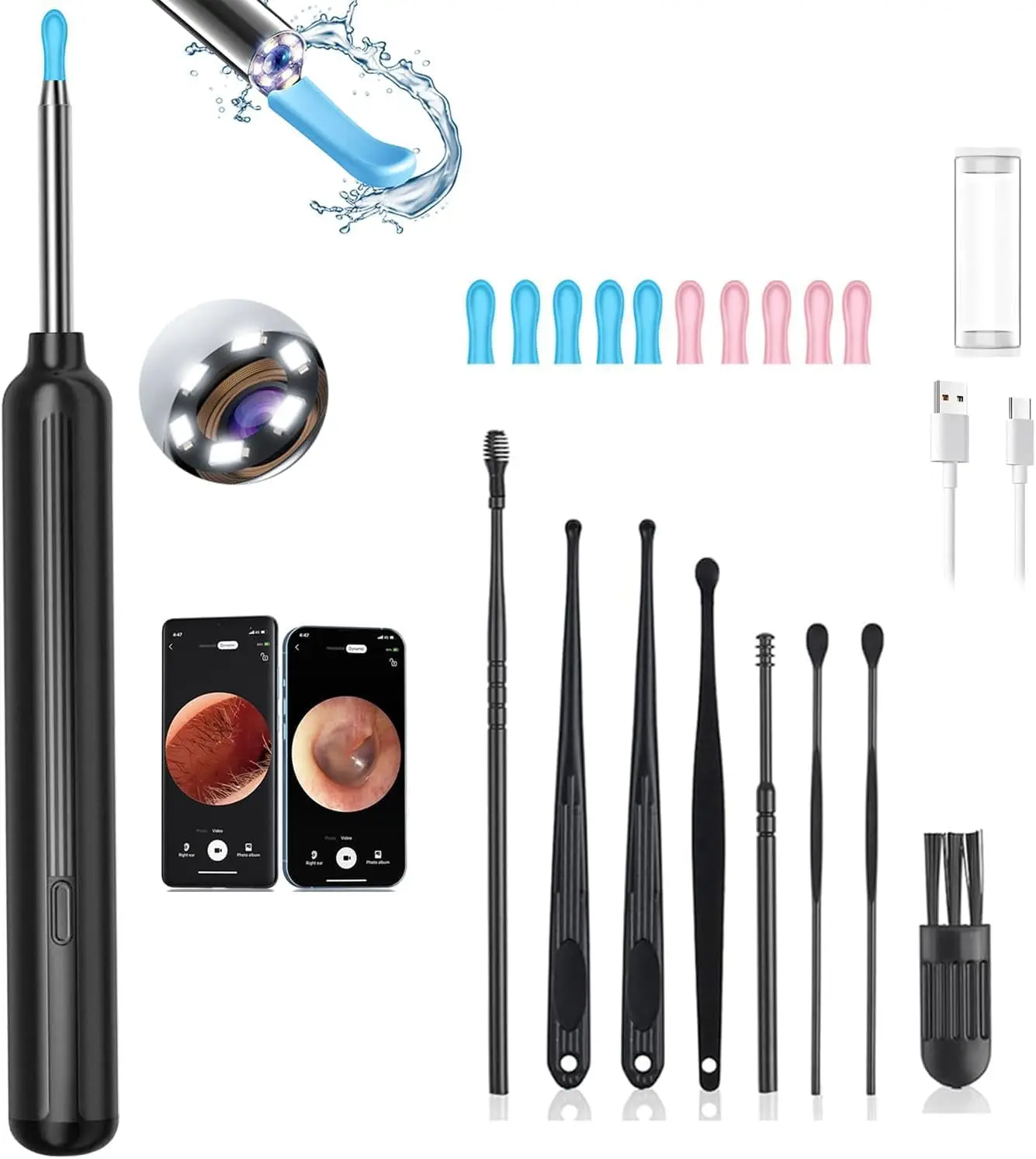 

Ear Wax Removal, Ear Wax Removal Tool Camera with 1080P and 6 LED Lights, Ear Cleaner with 10 Replacement Tips