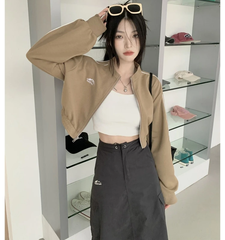 

Американская повседневная спортивная куртка-кардиган для женщин, осенняя, укороченная, свободного кроя, с воротником-стойкой, маленький размер