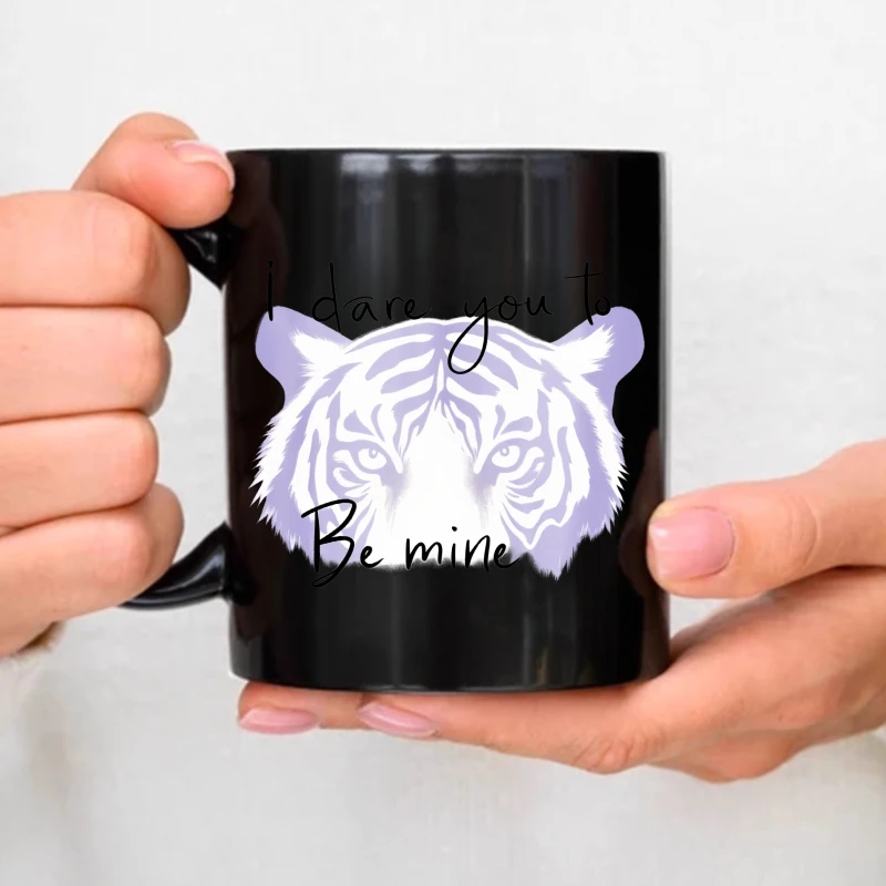 

Ceramic mug, black and white tiger face and "be mine" text, Valentine's Day gift of love