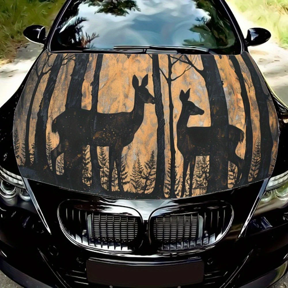 

Cute Twilight Deer Forest Print Car Hood Wrap Color Vinyl Sticker Truck Graphic Bonnet Auto Accessories Decoration Decal Gift