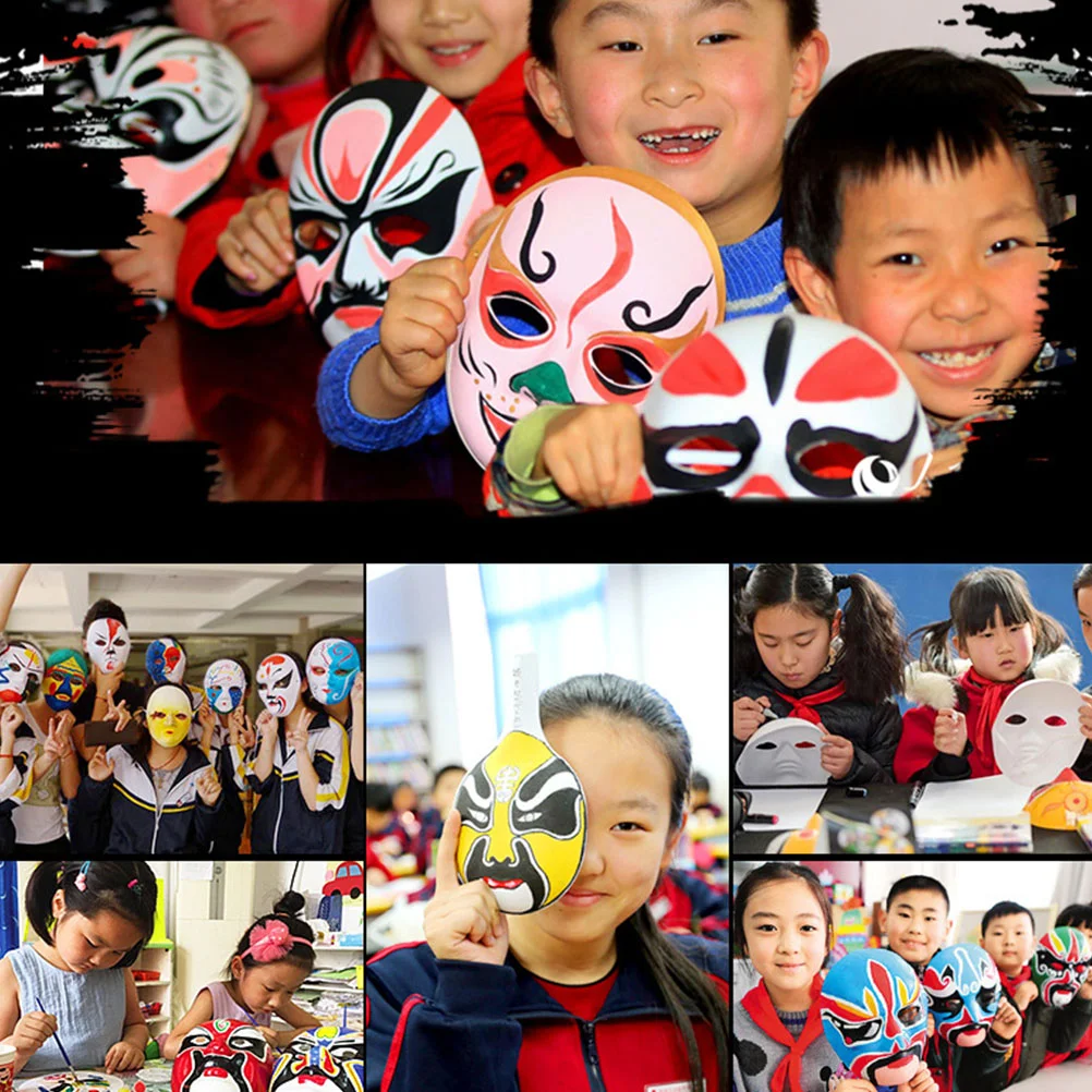 5 Pcs DIY Hand-painted Mask Eco-friendly Pulp Blank Mask Paintable Face Cover for Kindergarten Dance Ball Festival Party Perform