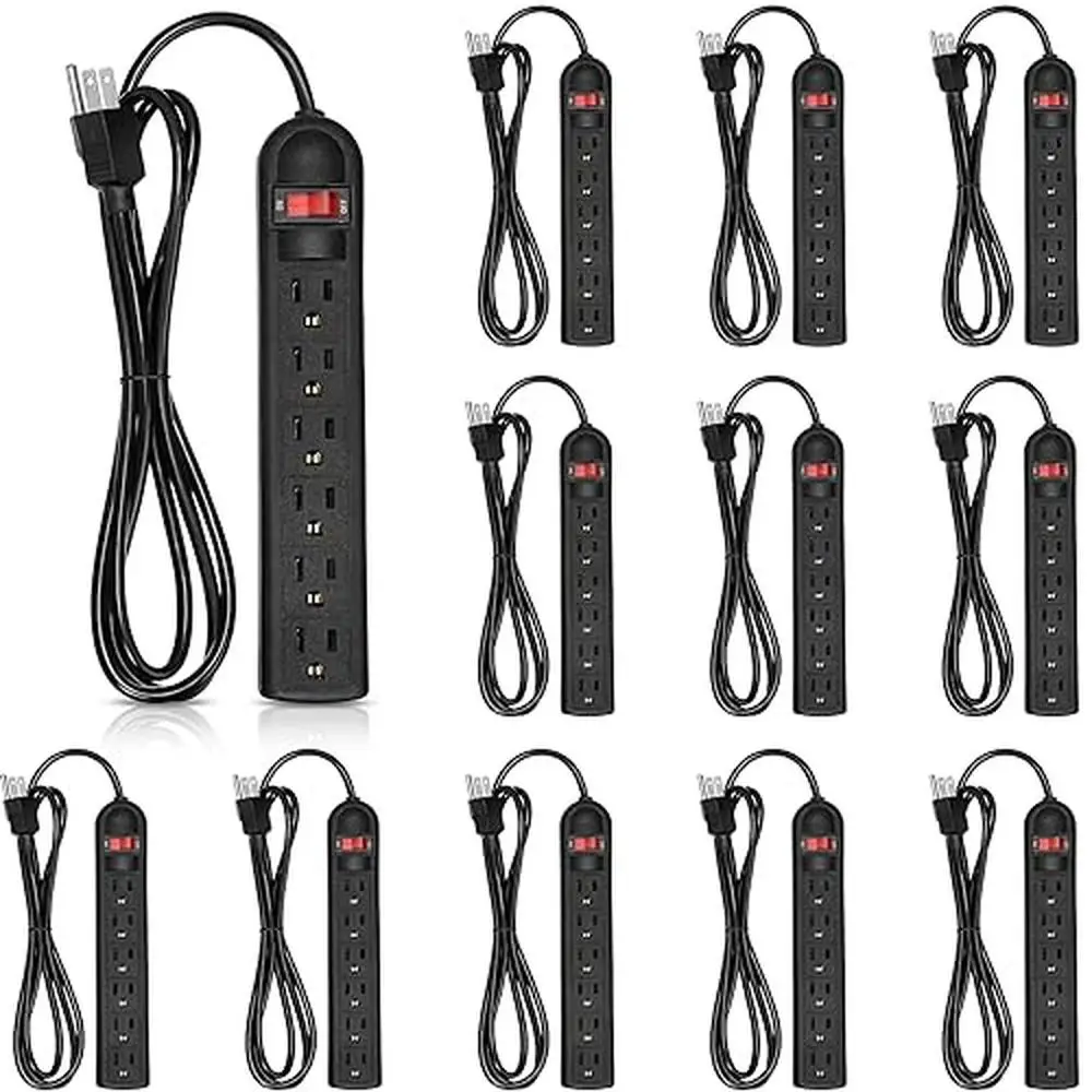 12 Pack 6 Outlet Power Strip Surge Protector Cord 6ft Long Flat Plug Reliable Safety Protection Quality Materials Multiple