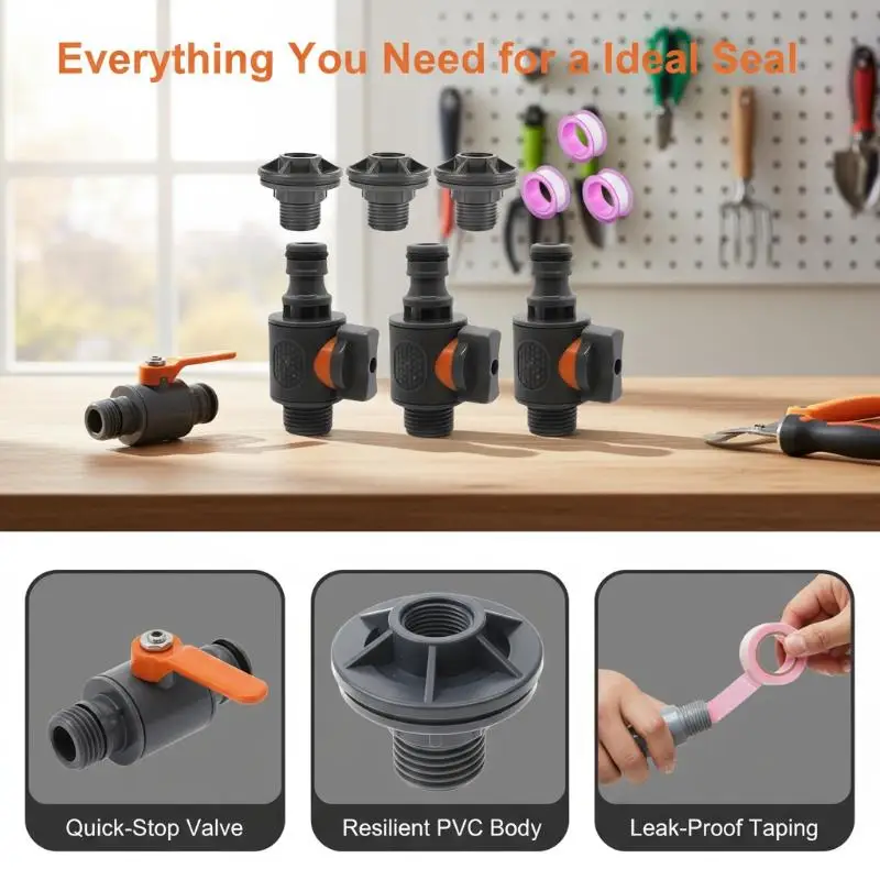 

PVC Water Tank Straight Valve Nipple Quick Stop Connector Rubber Coated Adapter Matching Pink Tape Plumbing