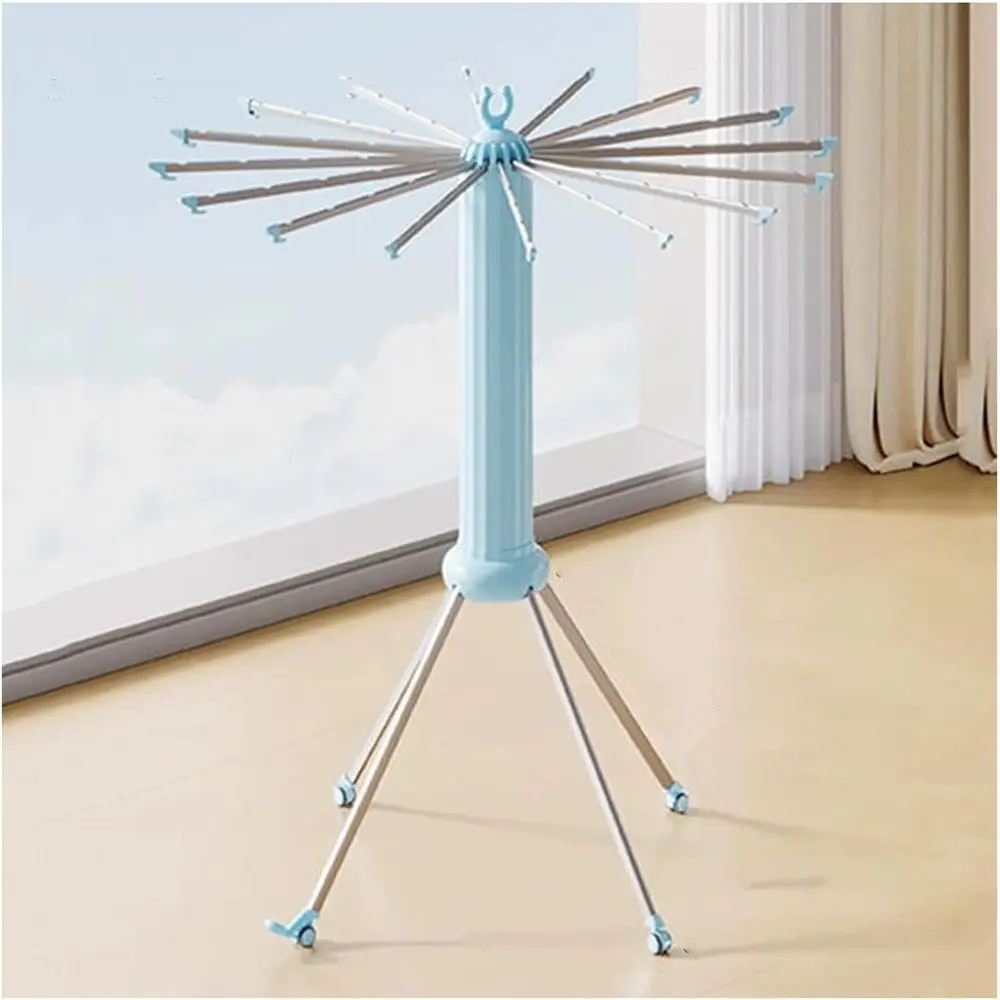 

Складная 4-ногая портативная сушилка для белья с 4 роликами, для использования в помещении/на улице, 16 раздвижных штанг (синяя)