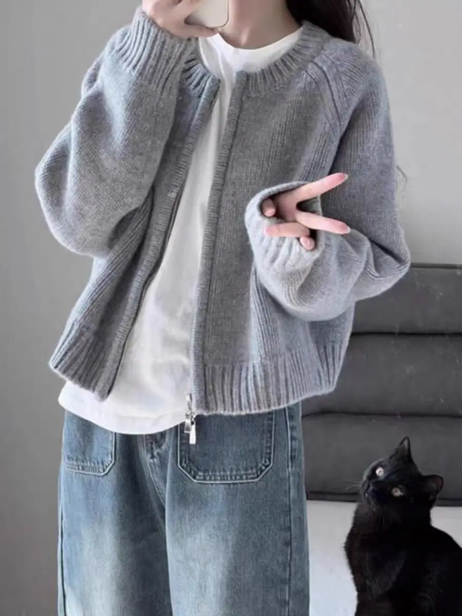 

Женский двусторонний кардиган на молнии из 100% мериносовой шерсти, осень-зима, толстый повседневный модный вязаный кашемировый свитер