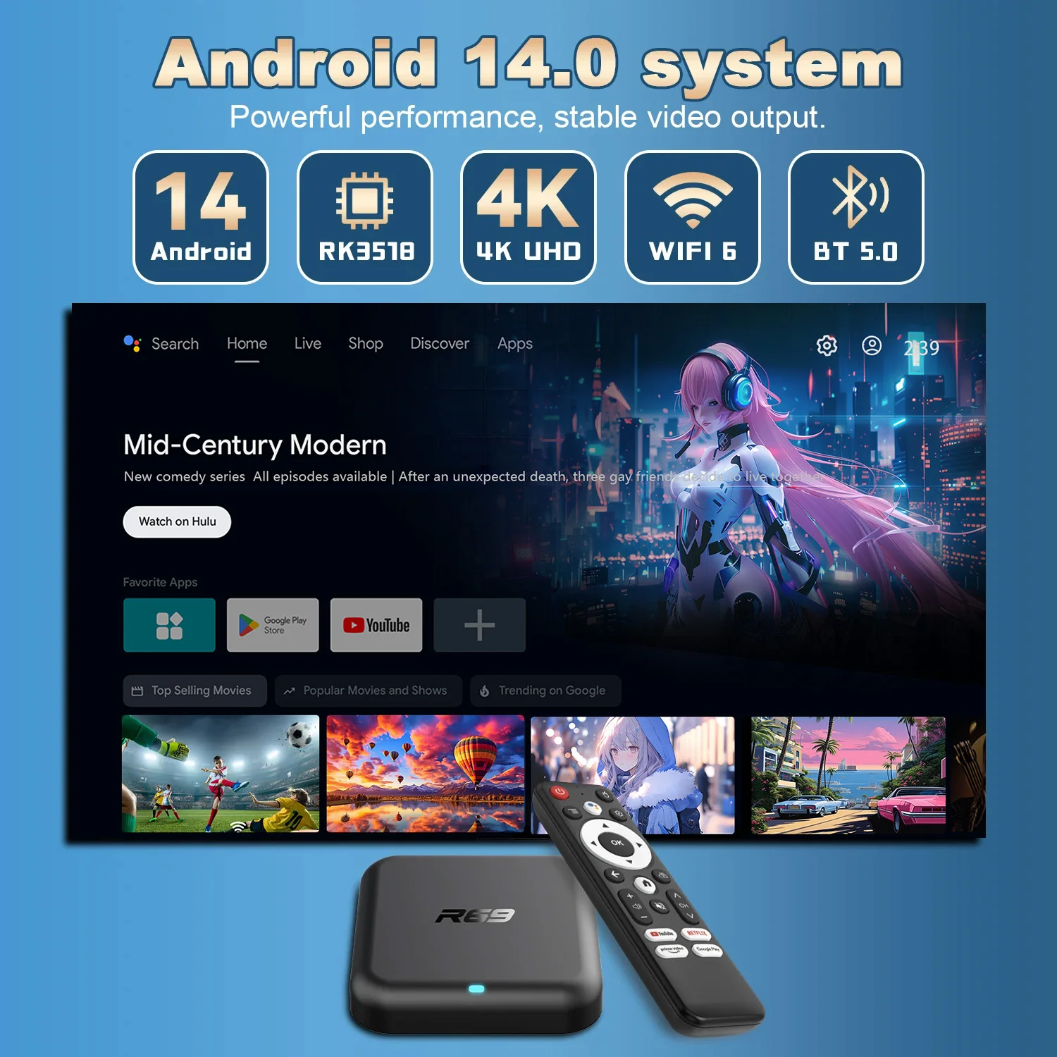 New Global Android 14.0 TV Box R69-1 Support 4K RK3518 Bluetooth 5.0 WIFI 6 RAM 8GB ROM 128GB Multi Language Smart TV BOX 2026