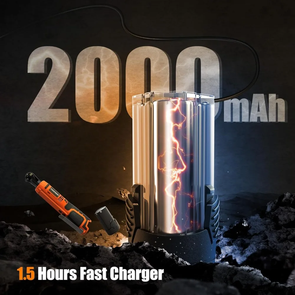 Kit chiave a cricchetto a batteria 12V, attacco 3/8, coppia 50N.m, velocità variabile, 2 batterie agli ioni di litio da 2000 mAh, ideale per il settore automobilistico