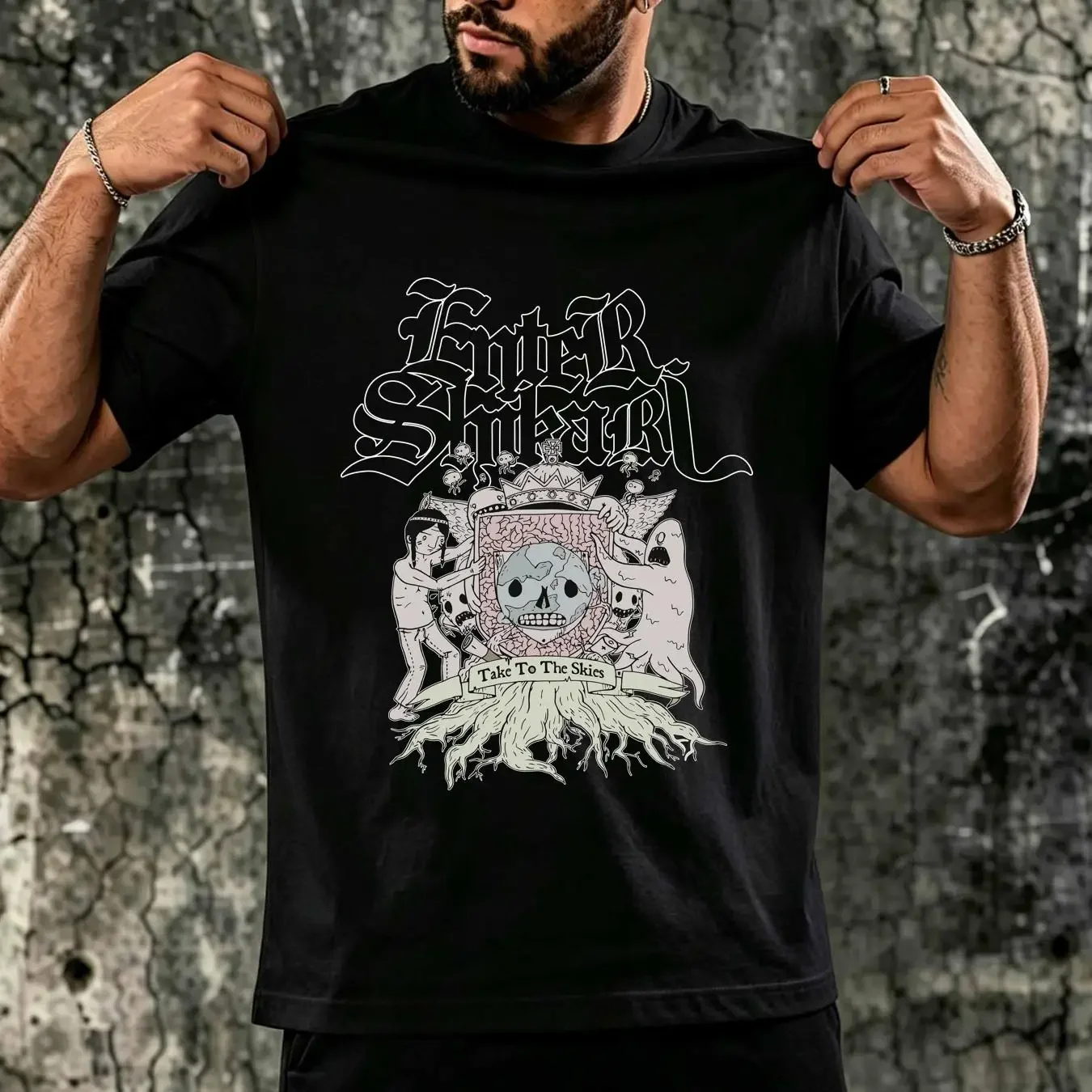 washed T Shirt Enter Shikari Take To The Skies Statues OFFICIAL vintage Washed Versatile fashion Slightly Breathable Unisex