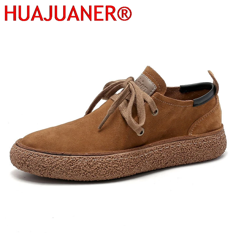 

Men's Lace-up Casual Shoes Suede Genuine Leather Men Comfortable Driving Flats Mens Wear-resisting Non-slip Retro Desert Shoes