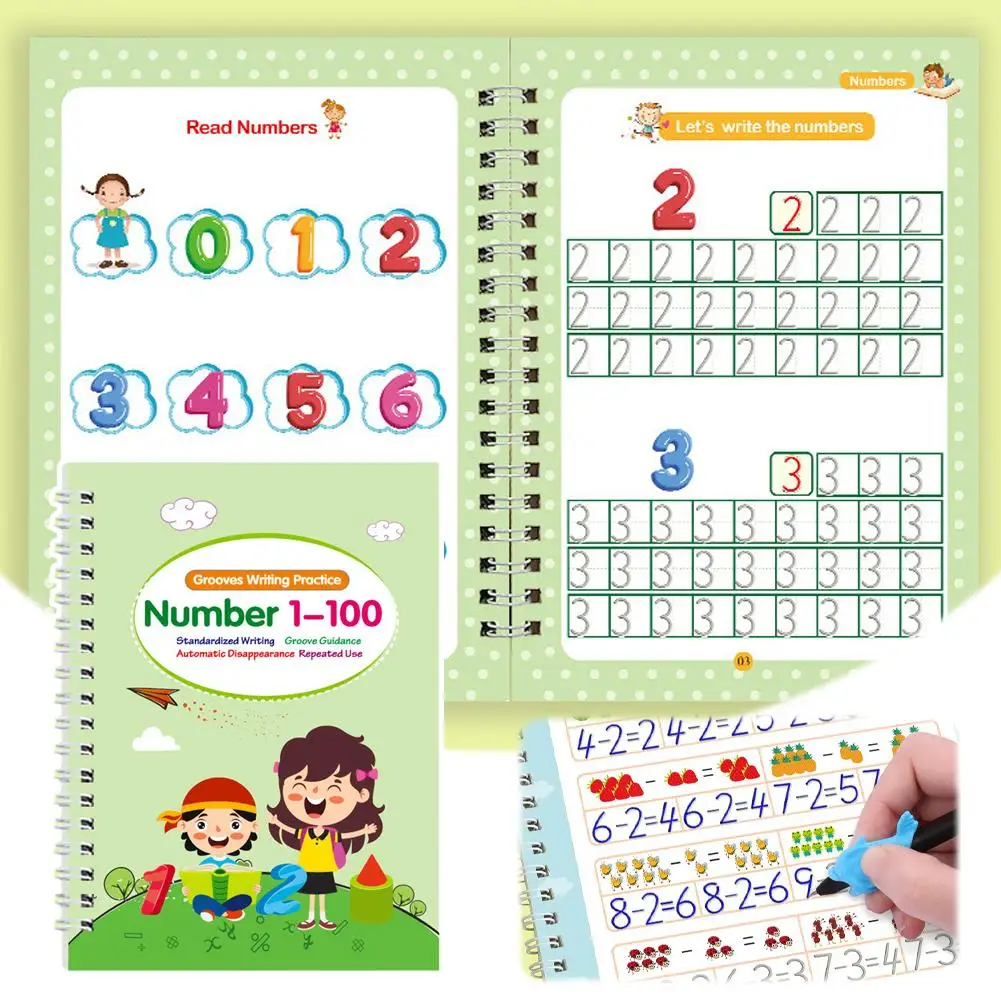 Libro de práctica de caligrafía con ranura para niños, bolígrafo de entrenamiento con control, libro de copia reutilizable, juego educativo para aprendizaje de primera infancia para chico
