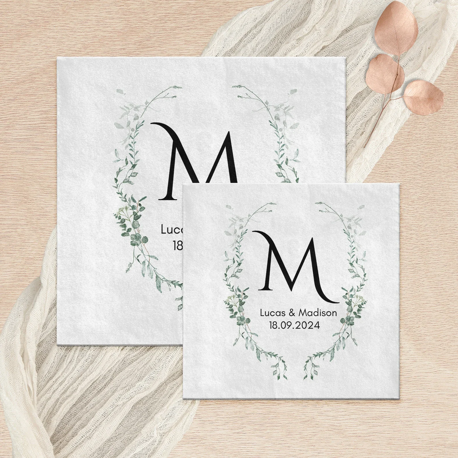 50pcs Personalized Wedding Cocktail Napkins | Custom Monogram Initial Napkins for Wedding Reception | Elegant Name Napkins for W