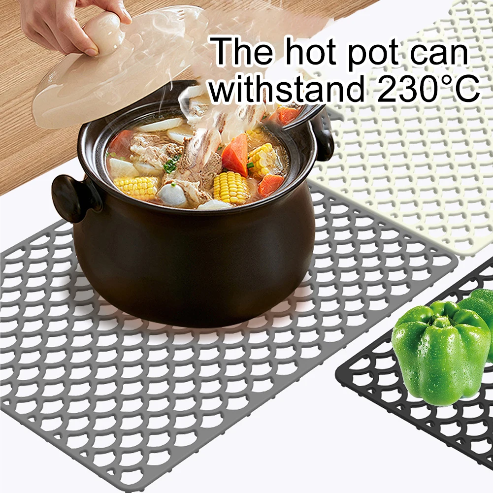 46x31.7cm Silicone Kitchen Sink Mat Heat Resistance Hollow Anti-Scratch Bottom Protective Pad Water-draining Sink Protector Grid