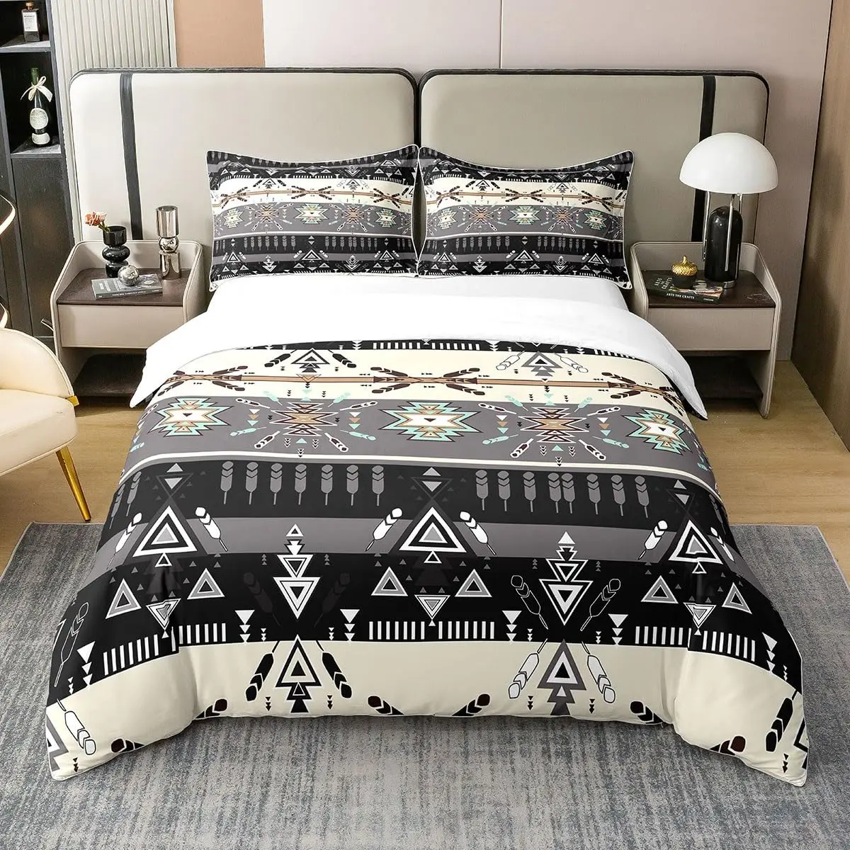 Boho Aztec Bedding Set Full Queen King Size for Teens Adults Men Women Quilt Cover with 2 Pillow Cases Bedroom Decor 3 Piece