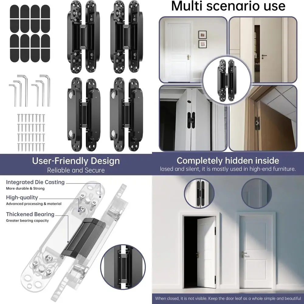 7 Inch Invisible Hinges for Door Concealment - 180 Degree Swing, 3-Way Adjustable, Zinc Alloy, Silent Operation, Long-Lasting Du
