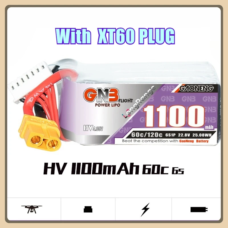 

1100mAh 6S 60C 22.8V Lipo Battery with XT60 PLUG For Racing Drone FPV Quadcopter Helicopter Airplane Parts