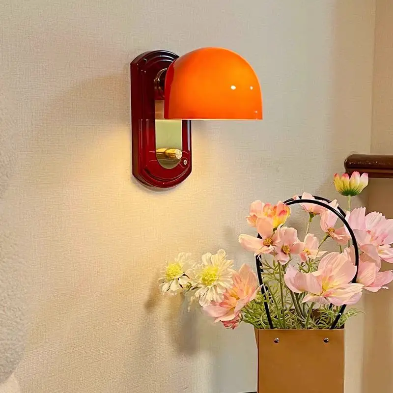 

Bedroom Headboard Wall Light Orange Glass Lights Knob Switch Access Bathroom Balcony Porch Wall Lamp