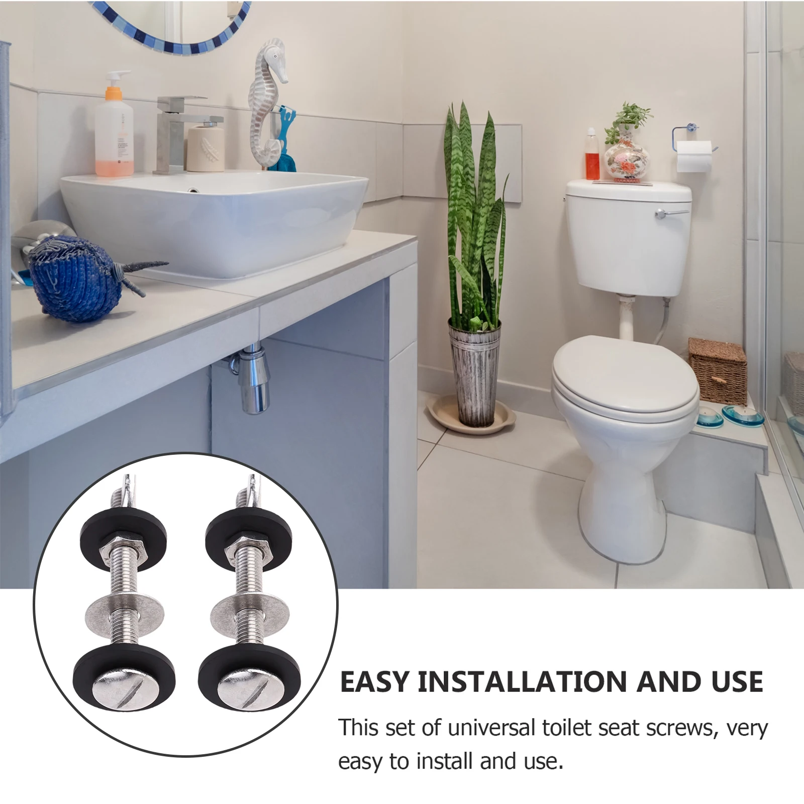 

2pcs Toilet Tank Bolts Rubber Mat Sealing Ring Fixing Screws Accessories Stainless Steel Durability Home Use Waterproof