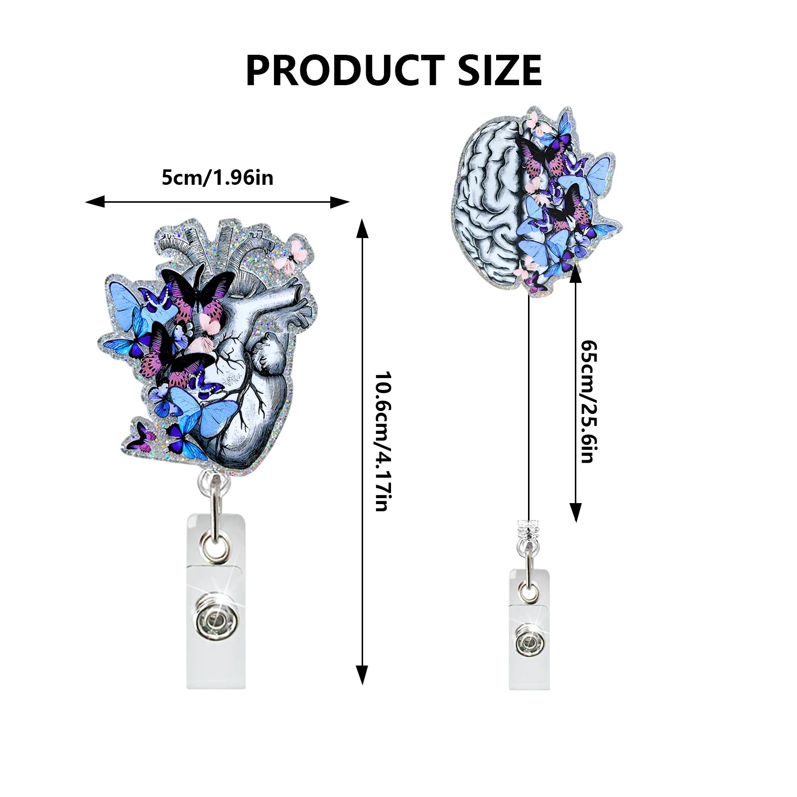 Acrylic Lung Heart Brain Blue Butterfly Medical Rotatable ID Badge Holder Retractable Badge Reel Buckle Gifts for Doctor Nurse