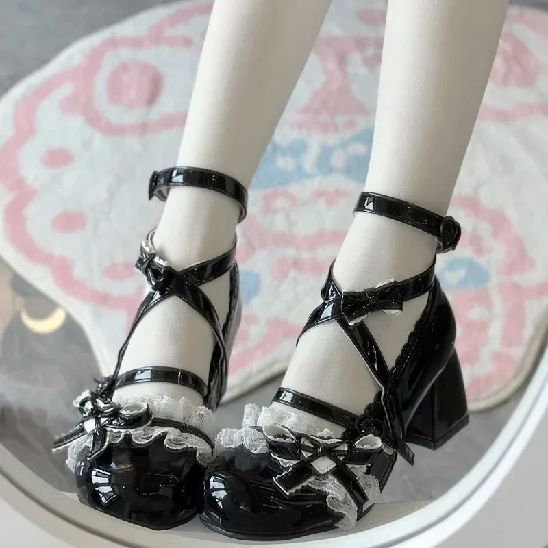 2026 New Butterfly-knot Lolita Women Mary Jane Shoes Elegant Round Toe Thick Heel Shoes Ladies Fashion Dress Pumps