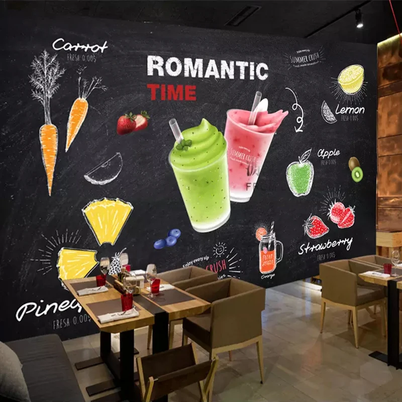 Kustom Dinding Mural 3D Kreatif Minuman Juice Seni Dinding Lukisan Bar Bar Es Krim Susu Teh Dekorasi Dinding poster Wallpaper