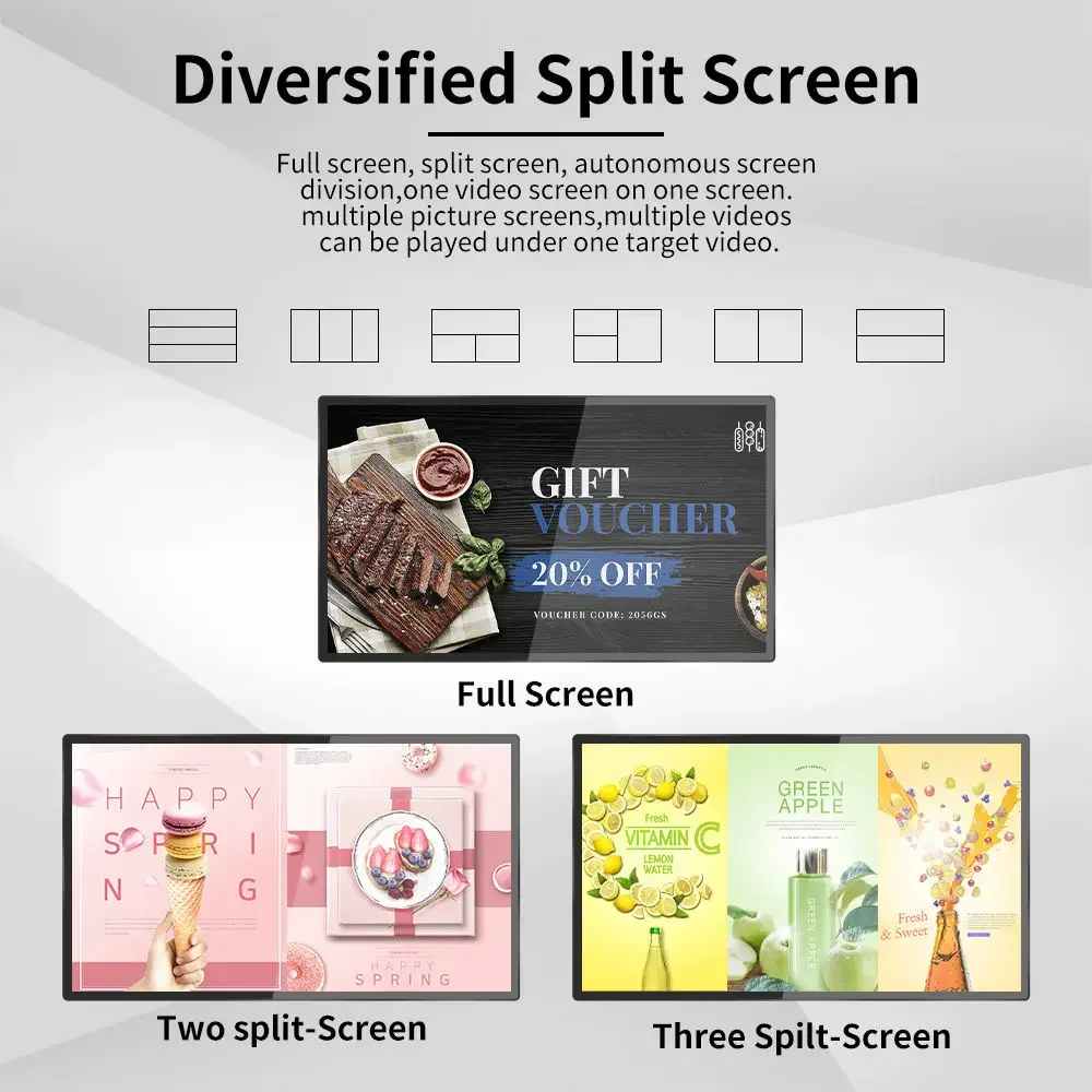Layar Iklan Video 43 Inci Terpasang di Dinding, Tablet Pemutar Iklan Layar Panjang Tahan Air, Layar Iklan Tenaga Surya untuk Truk