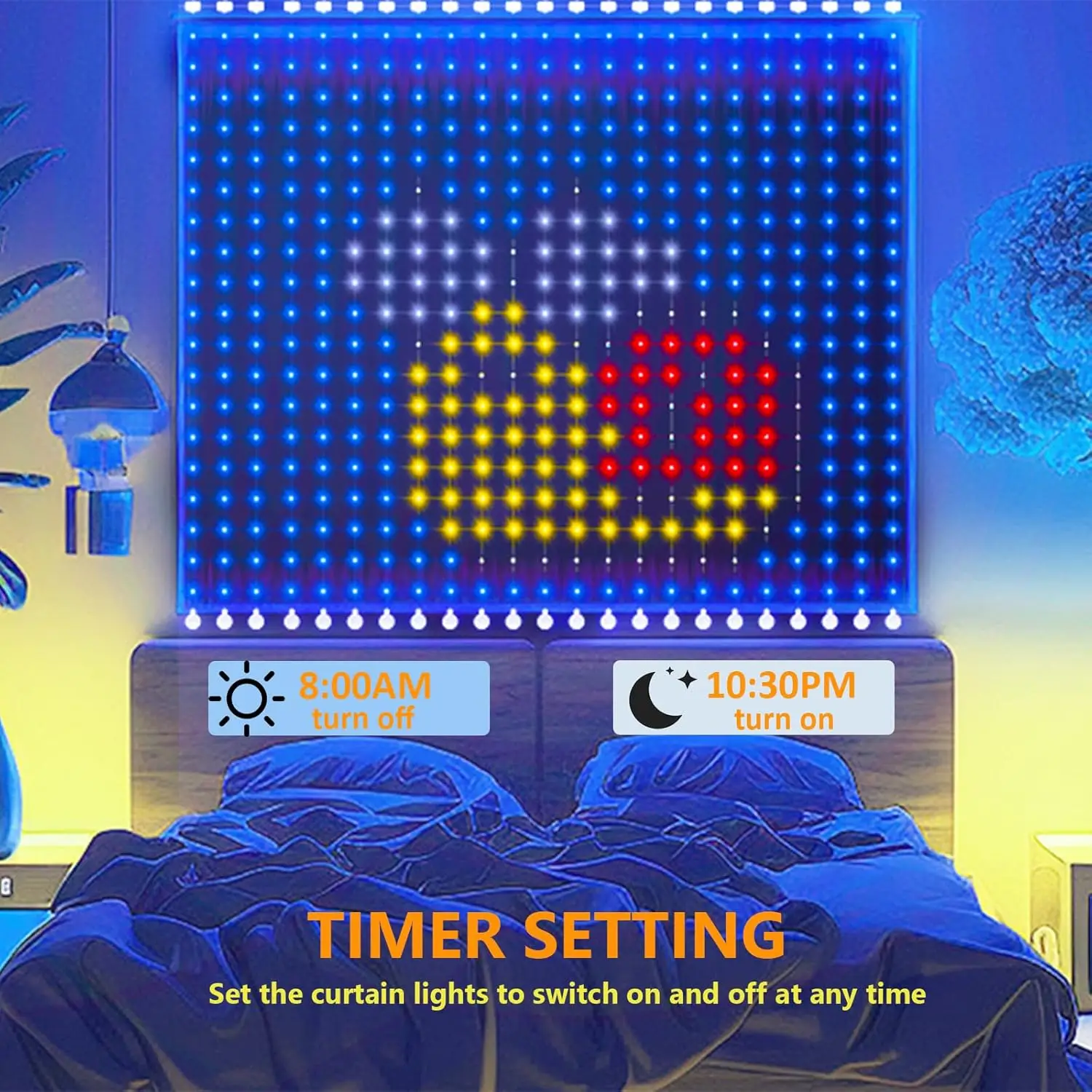 400LEDs Smart Curtain Lights Bluetooth App Control DIY LED String RGB Fairy Lights Music Change Display for Window Bedroom Decor