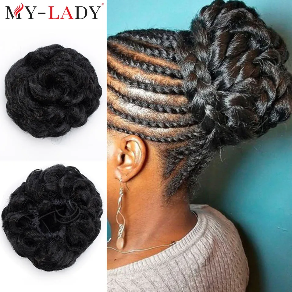 My-Lady 6.5 Inci Chignon Sintetis Roti Afro untuk Wanita Penggunaan Sehari-hari Afrika Ekstensi Lembut Buatan Hairpiece untuk Rambut Palsu