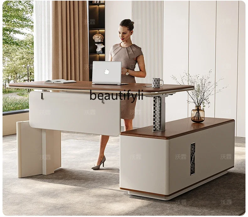 

A57 E0 level intelligent electric lift boss desk light luxury high sense president desk office table and chair combination
