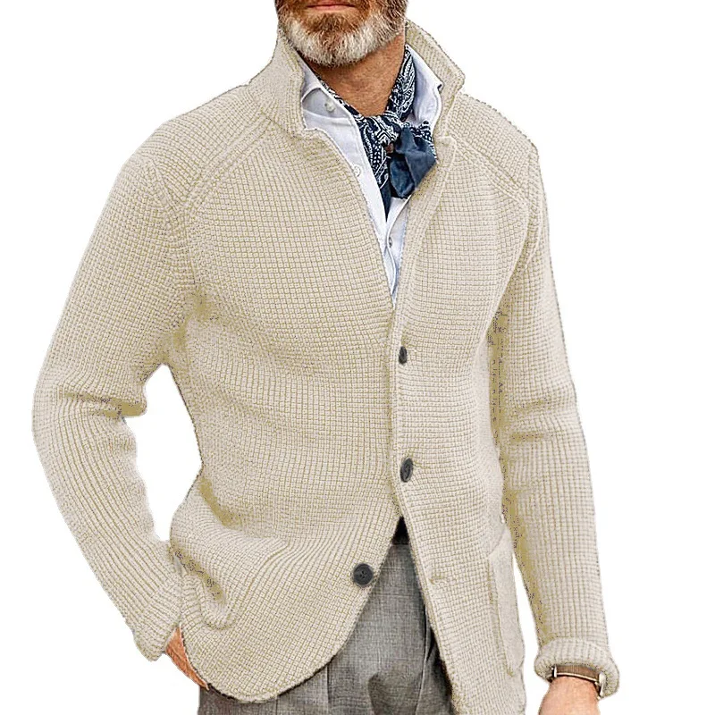 Men Sweaters Long Sleeve Single Breasted Cardigan Knitted Loose Fit Spliced Buttons Casual Autumn 2025 Pockets Stand Collar