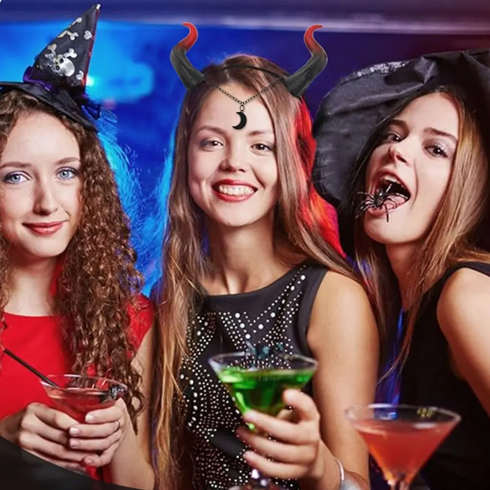 SafHorn-Bande de sauna gothique pour animaux, cerceau de cheveux de démon, cornes de boeuf, sorcière, Halloween, noir, rouge, accessoires pour cheveux de sorcière