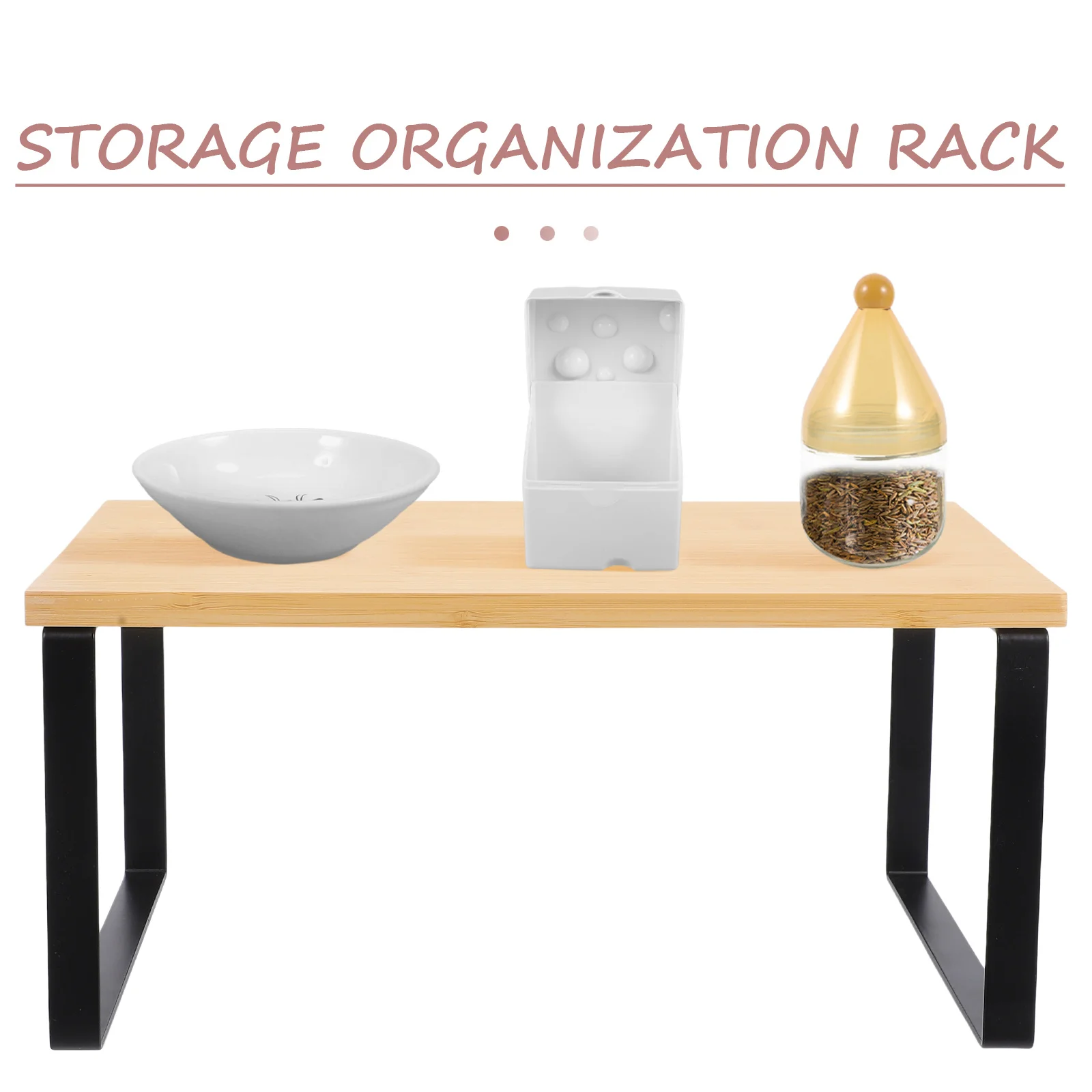 

Kitchen Storage Shelf Metal Frame Wood Countertop Spice Rack Double-Layer Shelf Storage Organizer Rack for Kitchen