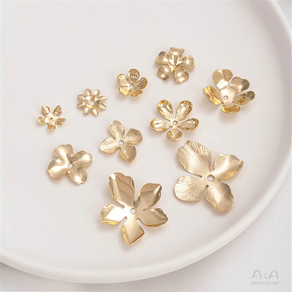 

14K Real Gold Plated Handmade Stamen Petal Flower Piece Bead Cap DIY Handmade Jewelry Earring Material Flower Holder Accessories