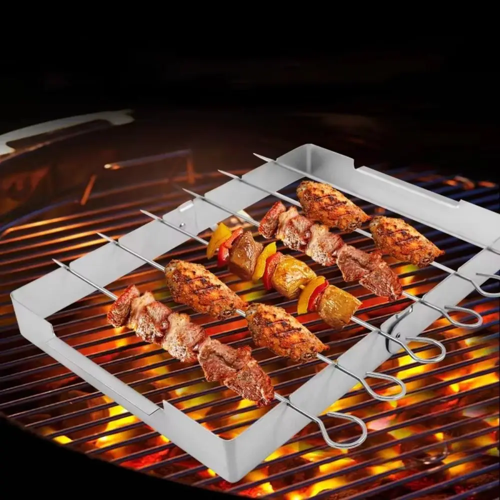 

Creative BBQ Skewer Rack Set Stainless Steel with 6 Skewers BBQ Grill Rack Durable Foldable Outdoor Grill Tools