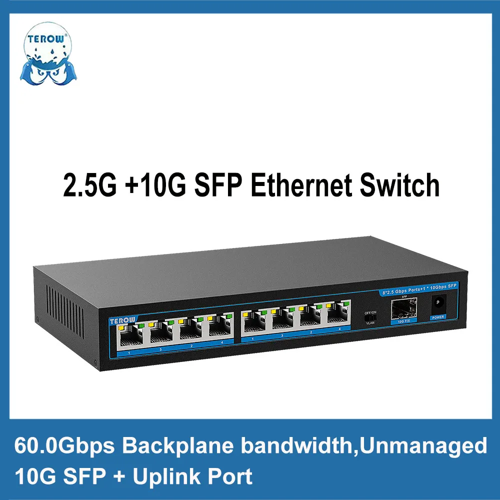 

TEROW 8 Ports 2.5Gbe Switch 2500Mbps Ethernet Switch 10G SFP Port 2.5GBASE-T RJ45 Ports Network Switch for Wifi Router IP Camera