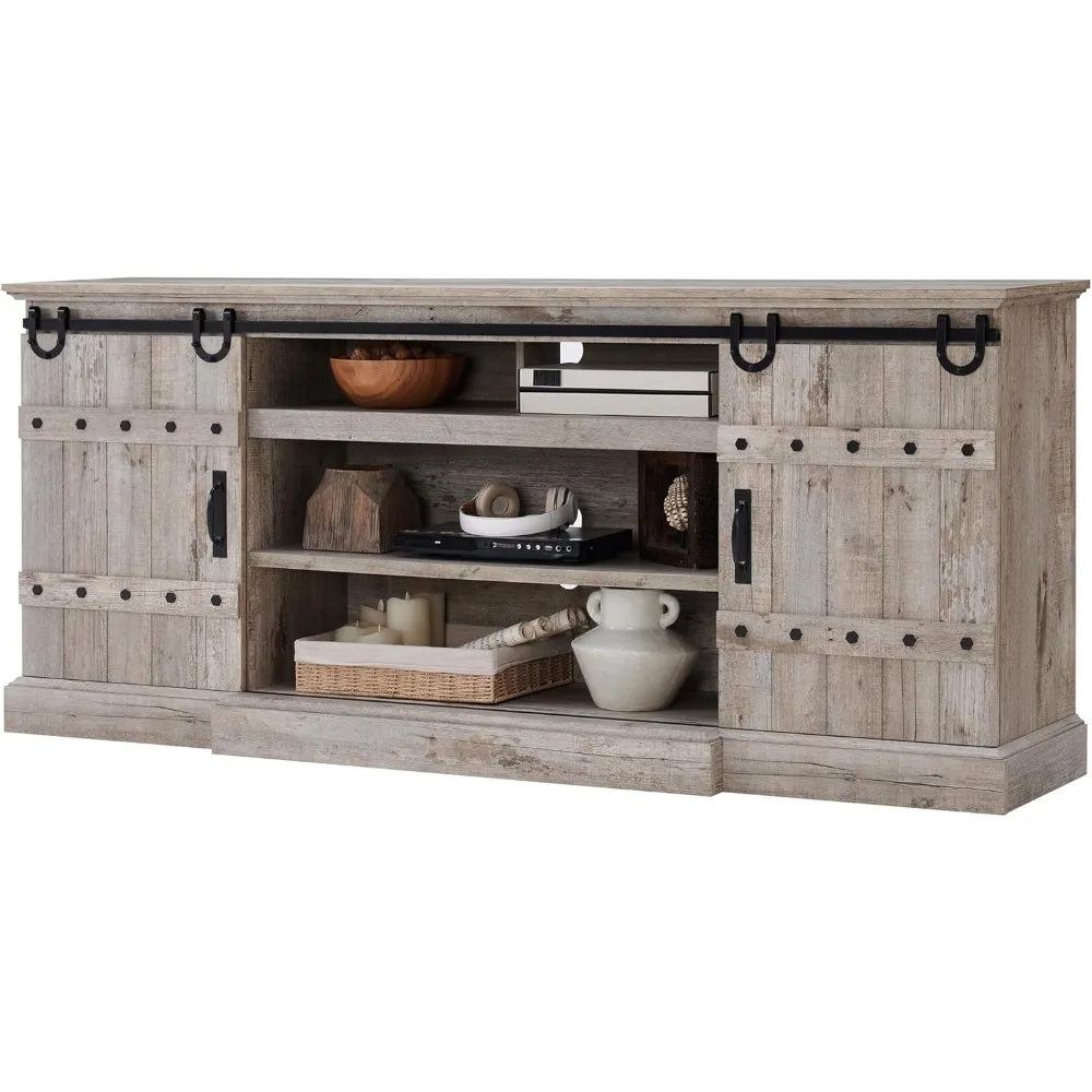 Large Rustic Entertainment Center with Sliding Barn Door for TVs up to 85 Inches