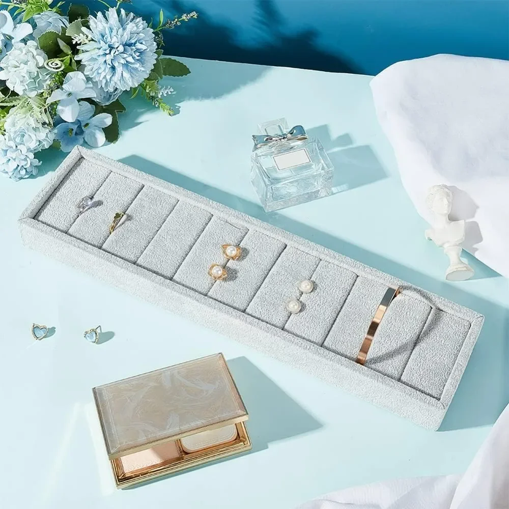 10 Slots Bracelet Display Tray Light Grey Ring Cufflink Organizer Velvet Covered Jewelry Showcase Rectangle Bangle Holder