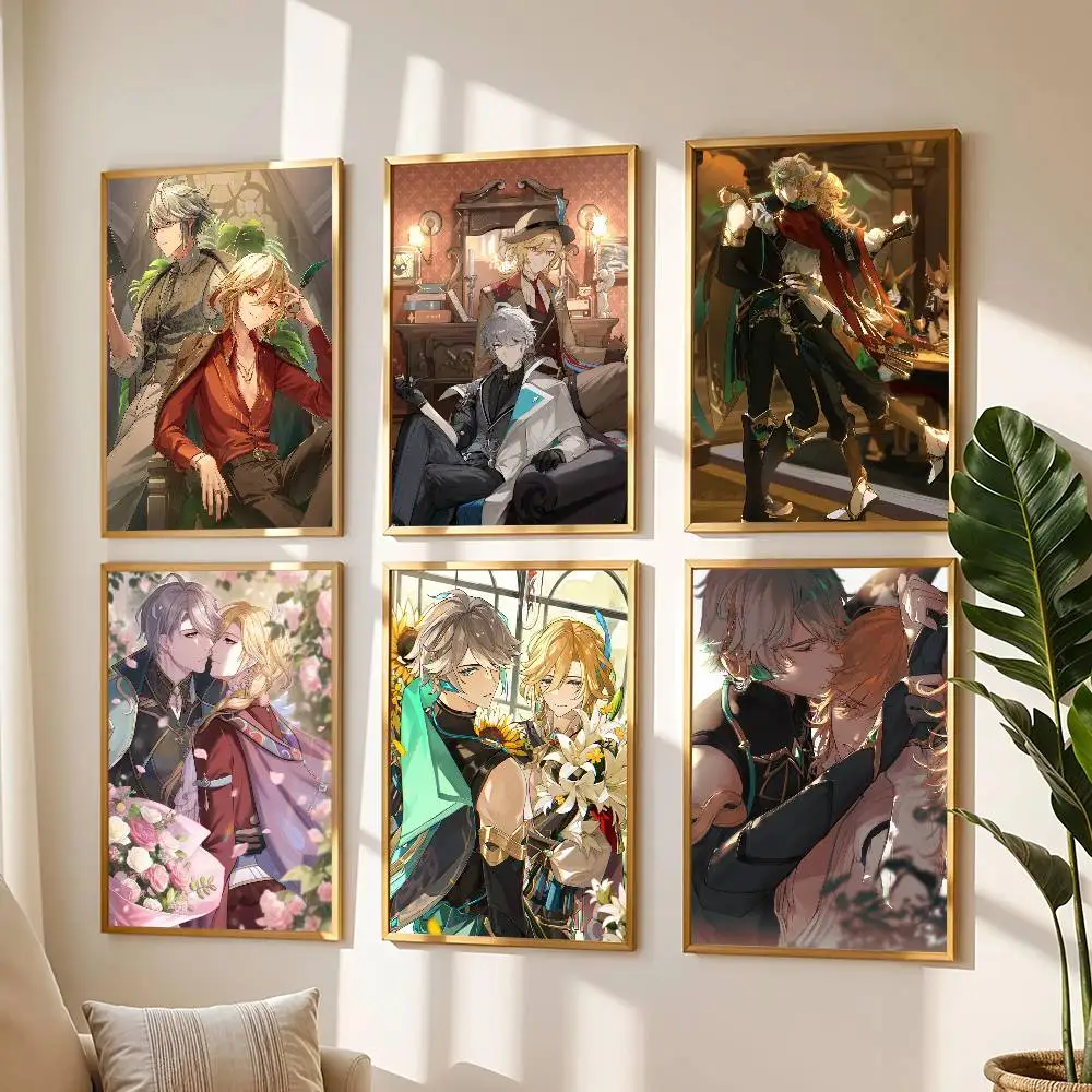 1 قطعة Genshin تأثير Kaveh الهيثم المشارك طباعة لغرفة النوم غرفة المعيشة ديكور المنزل اللوحة جدار الفن HD صورة جدارية