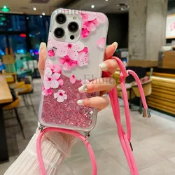 Shockproof Case For Xiaomi Redmi Note 14 13 Pro Plus 15 13C 14C 15C Mi 15 Strap Liquid Quicksand Glitter Crossbody Lanyard Cover