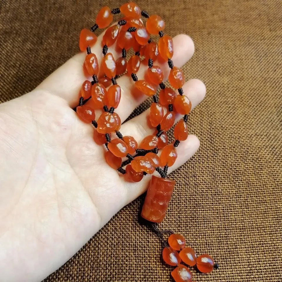 

Vintage Red Agate Irregular Loose Bead Necklace Weathered Stone Beaded Multi-loop Bracelet Pendant Jewelry