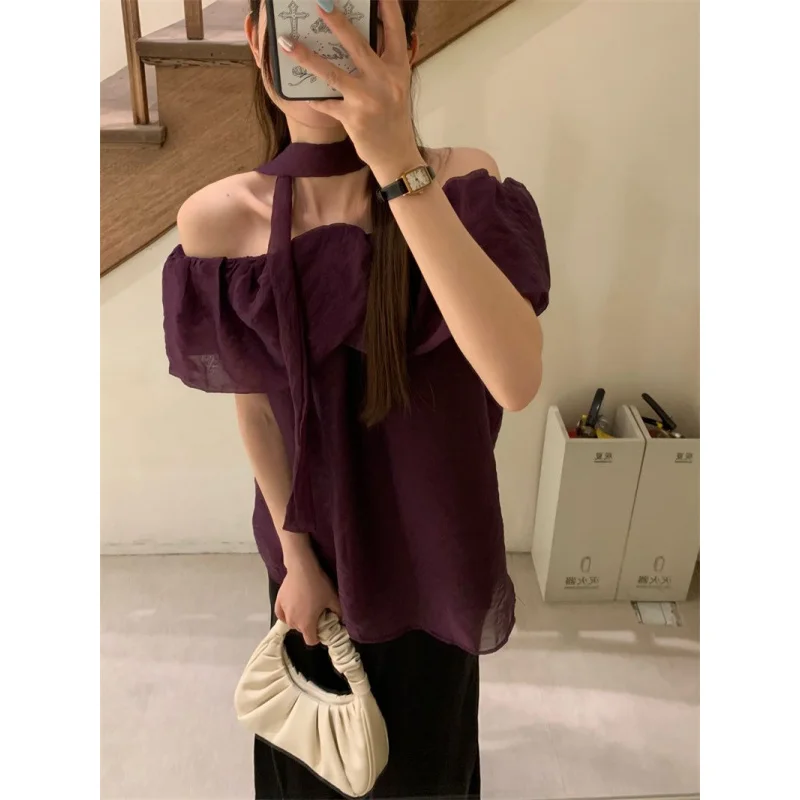

Elegant and Unique Off-Shoulder Ruffle Blouse Women2025Summer Design Loose Versatile Niche Top