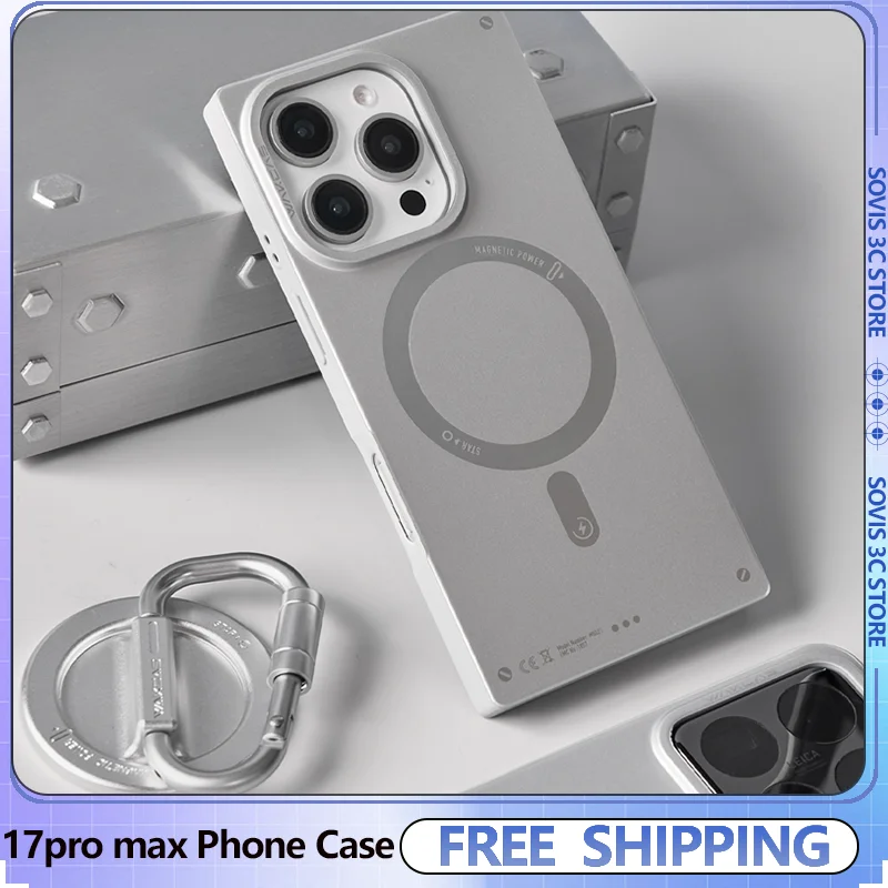 

WAKCAS матовый чехол для телефона для IPhone 16/17 Pro Max, оригинальный прозрачный чехол для телефона с защитой от падения, карабин, магнитный металлический кронштейн