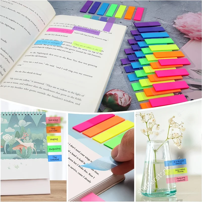140Pcs Sticky Notes Flags 7 Color Tabs Index Flag Bright Colors Page Index Stickers Translucent Page Makers for Page Bookmarks