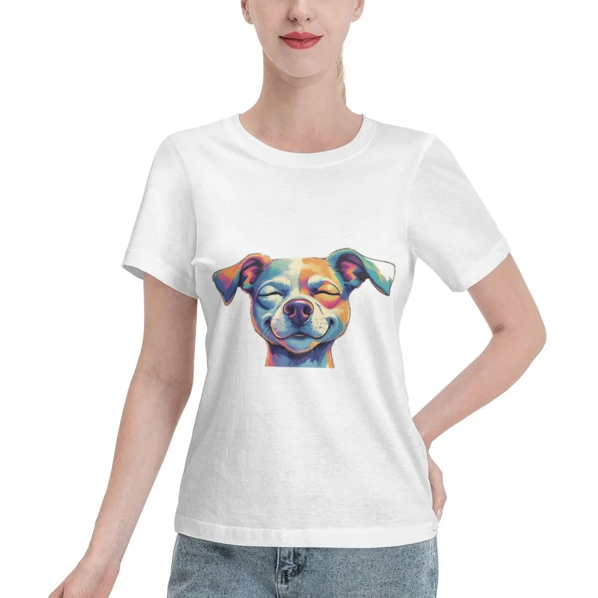 Bulk Wholesale Colorful Happy Dog Women's T-shirt Jogging Blank T Shirt